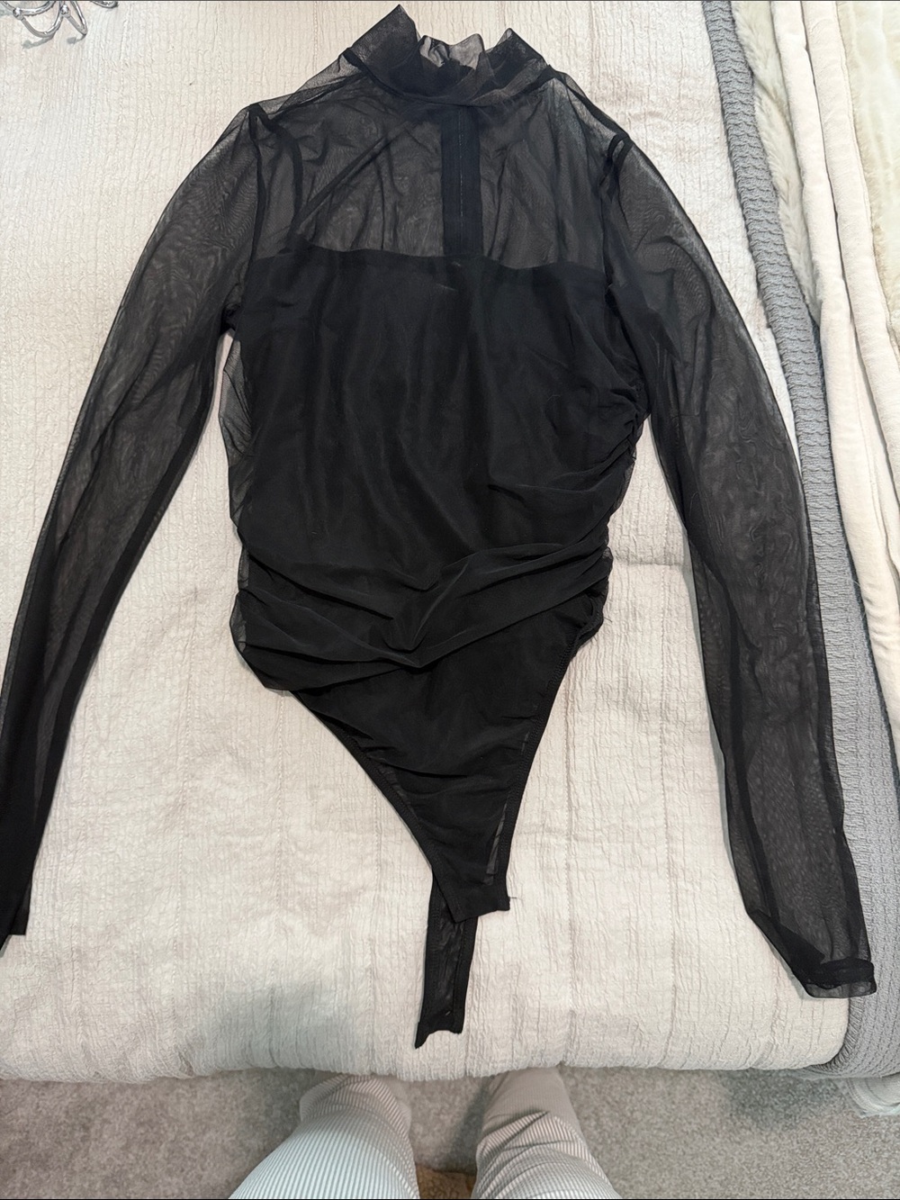 Lulu's Black Sheer Long-Sleeve Mesh Bodysuit